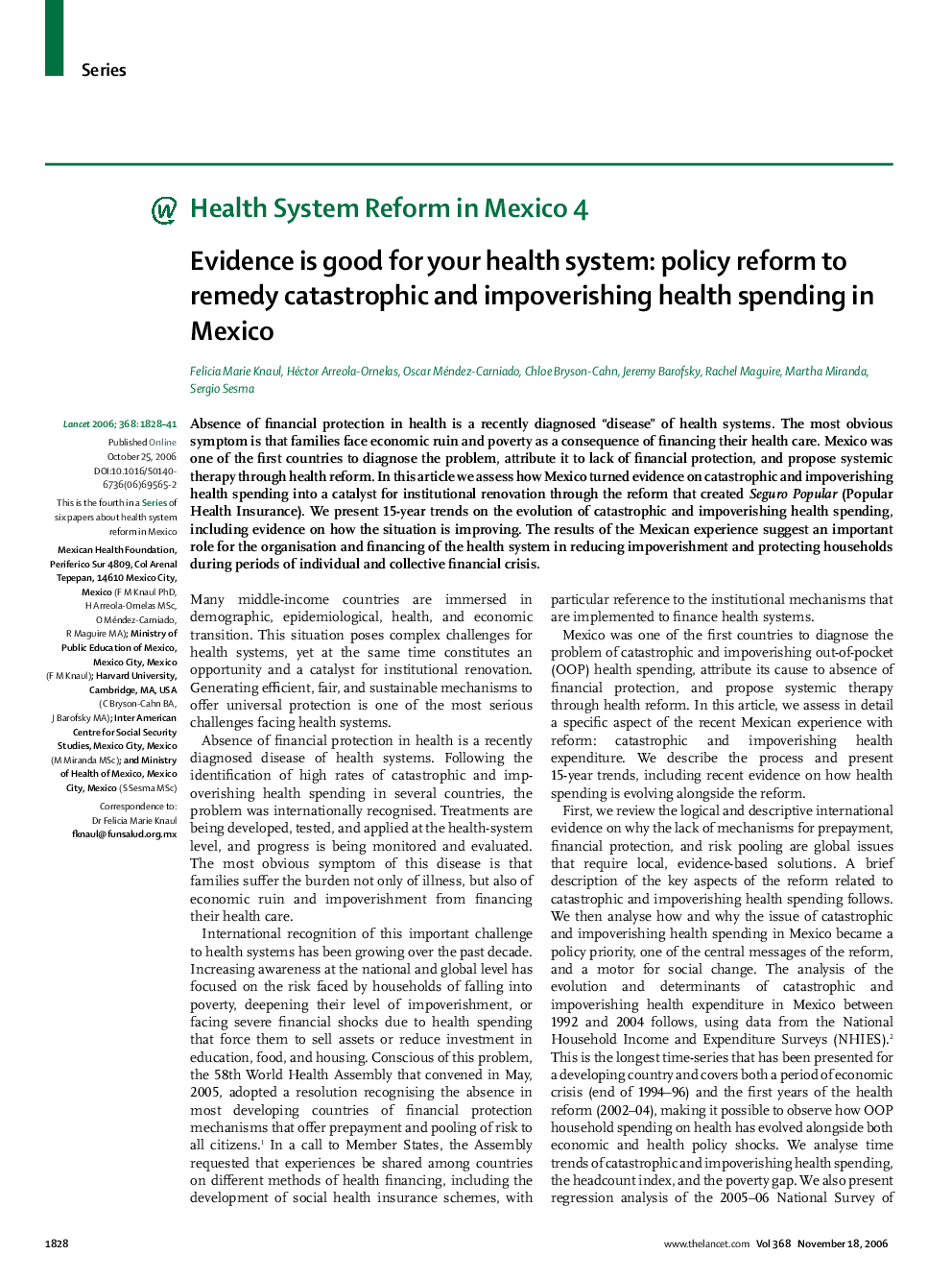 Evidence is good for your health system: policy reform to remedy catastrophic and impoverishing health spending in Mexico