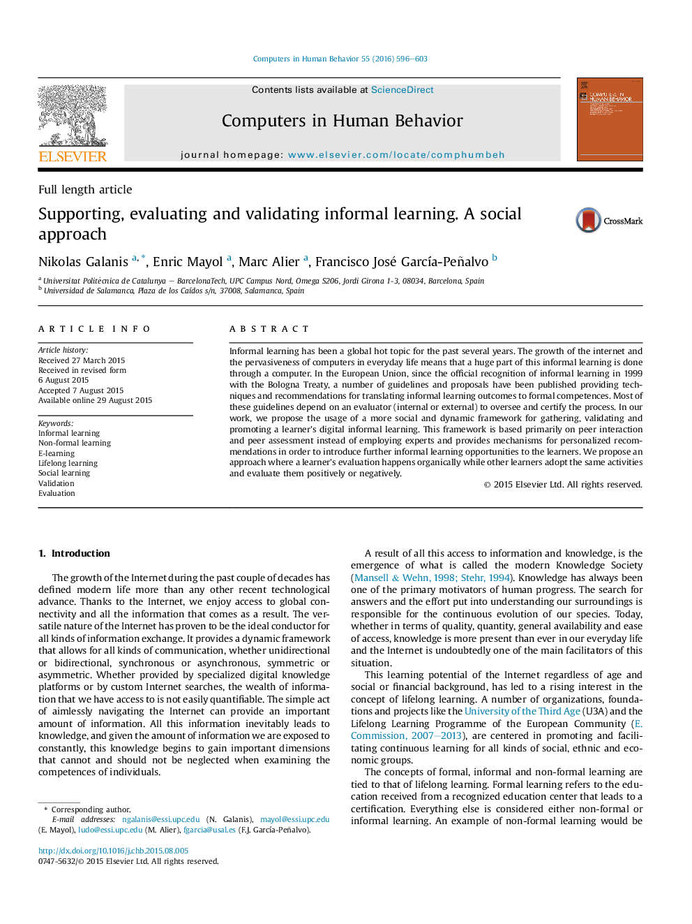 Supporting, evaluating and validating informal learning. A social approach