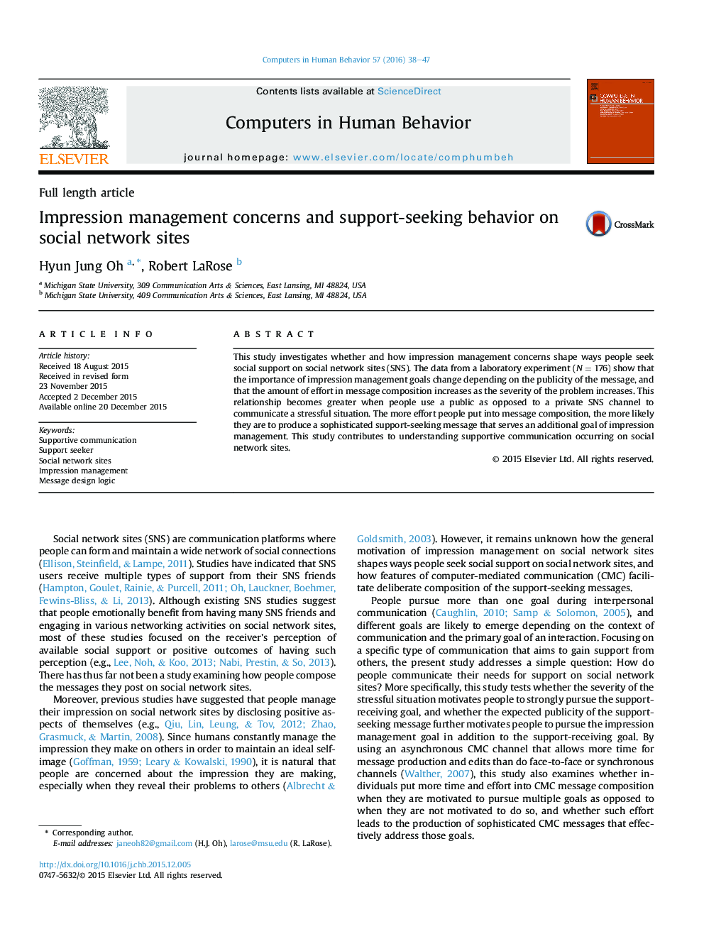 Impression management concerns and support-seeking behavior on social network sites