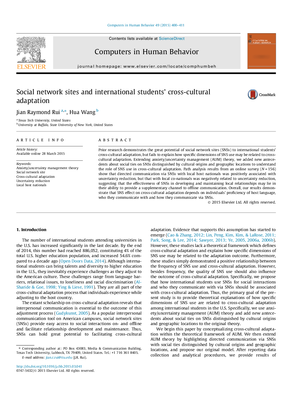 Social network sites and international students’ cross-cultural adaptation