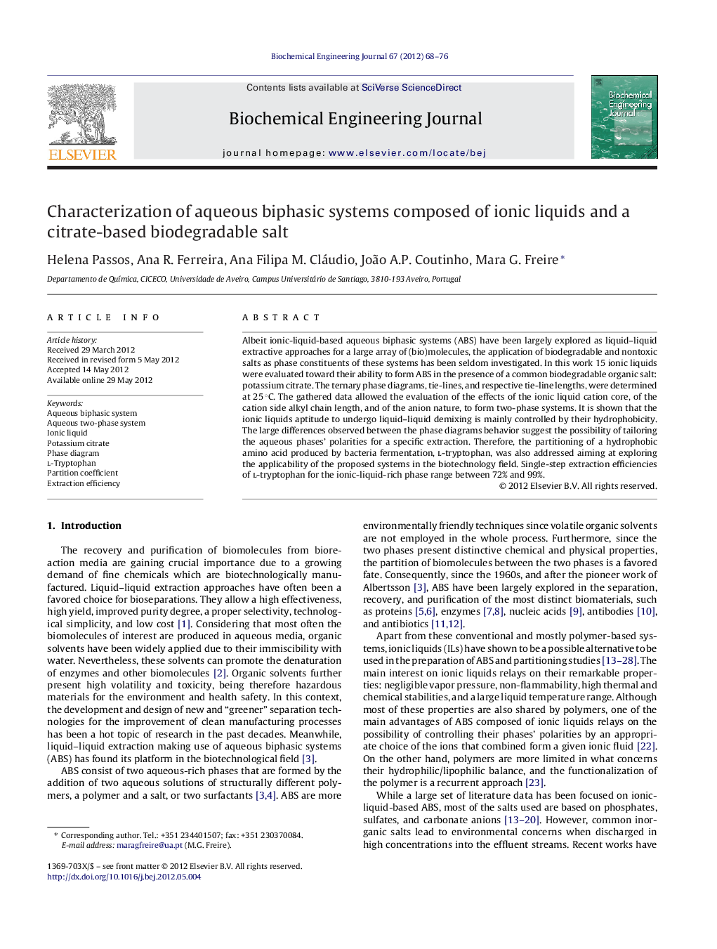 Characterization of aqueous biphasic systems composed of ionic liquids and a citrate-based biodegradable salt