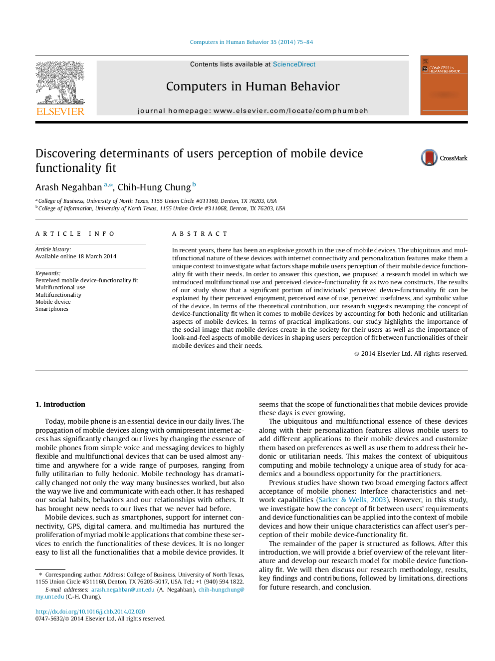 Discovering determinants of users perception of mobile device functionality fit