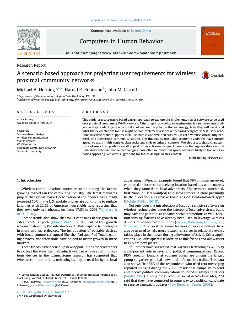 A scenario-based approach for projecting user requirements for wireless proximal community networks