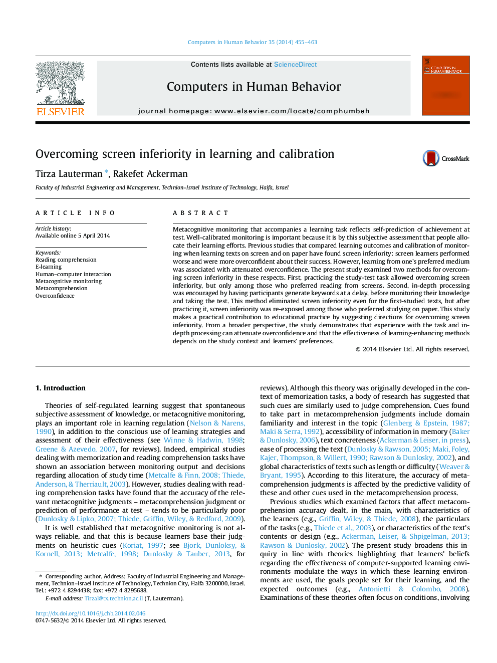 Overcoming screen inferiority in learning and calibration