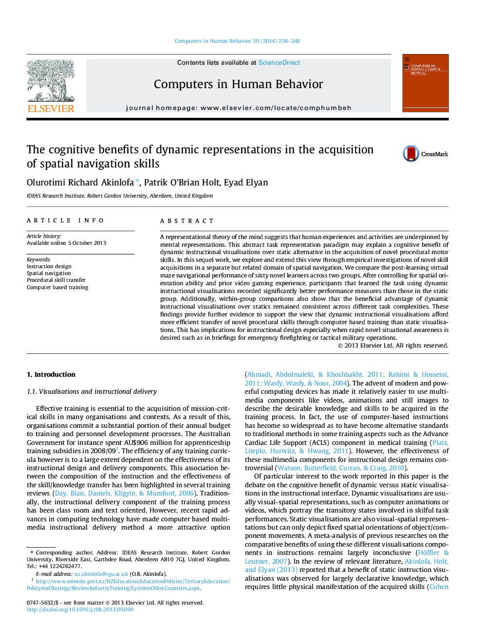 The cognitive benefits of dynamic representations in the acquisition of spatial navigation skills