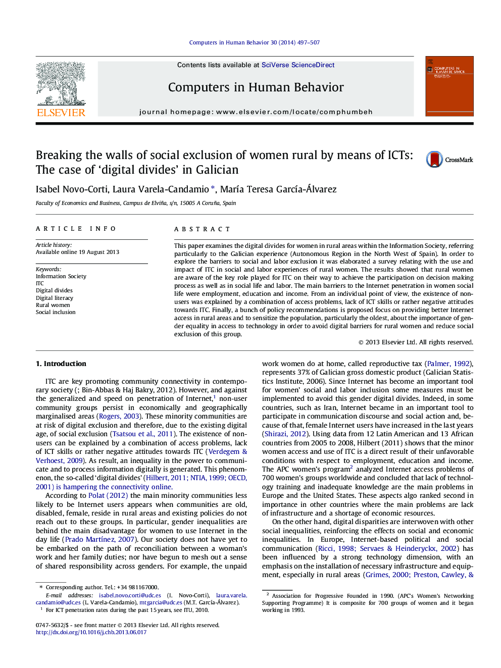 Breaking the walls of social exclusion of women rural by means of ICTs: The case of ‘digital divides’ in Galician