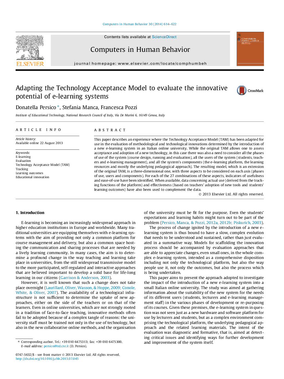 Adapting the Technology Acceptance Model to evaluate the innovative potential of e-learning systems