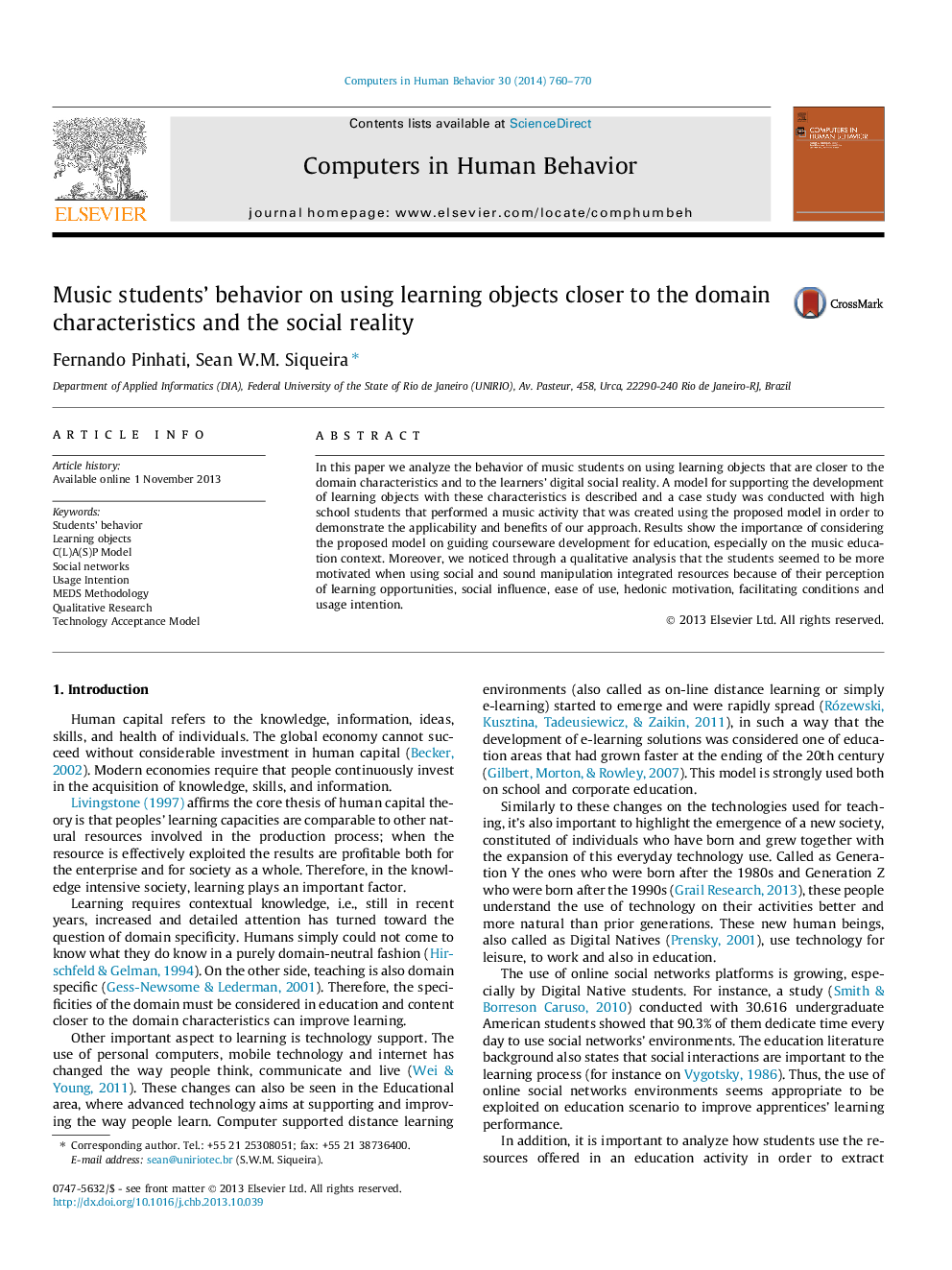 Music students’ behavior on using learning objects closer to the domain characteristics and the social reality