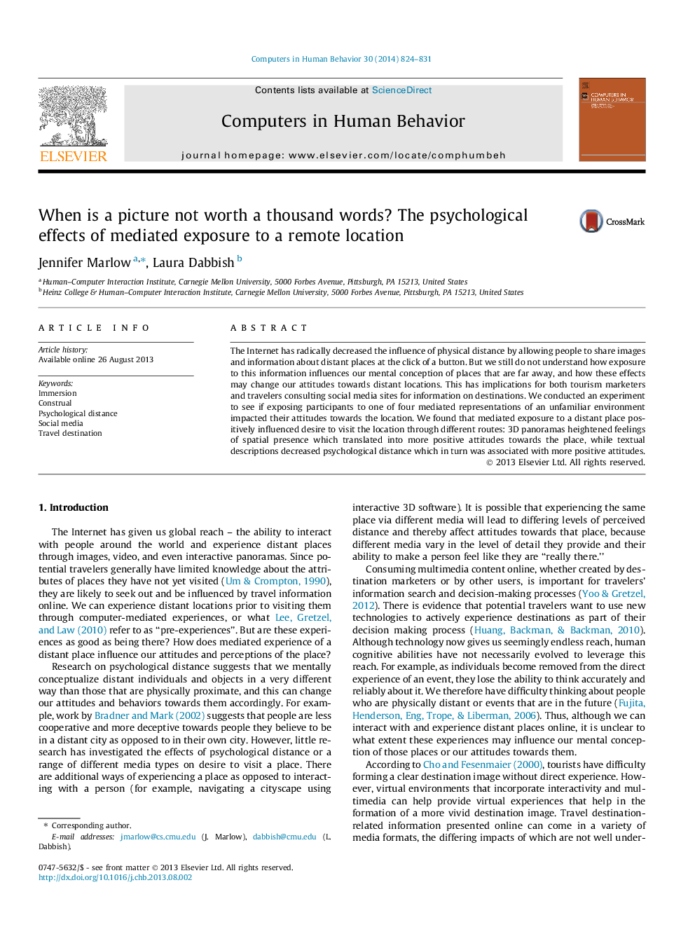 When is a picture not worth a thousand words? The psychological effects of mediated exposure to a remote location