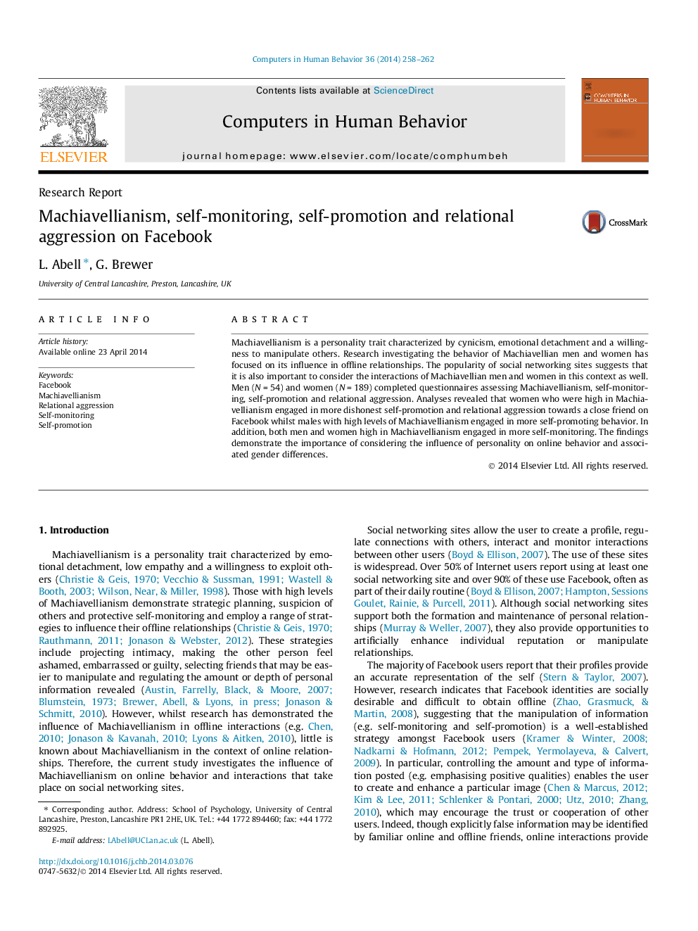 Machiavellianism, self-monitoring, self-promotion and relational aggression on Facebook