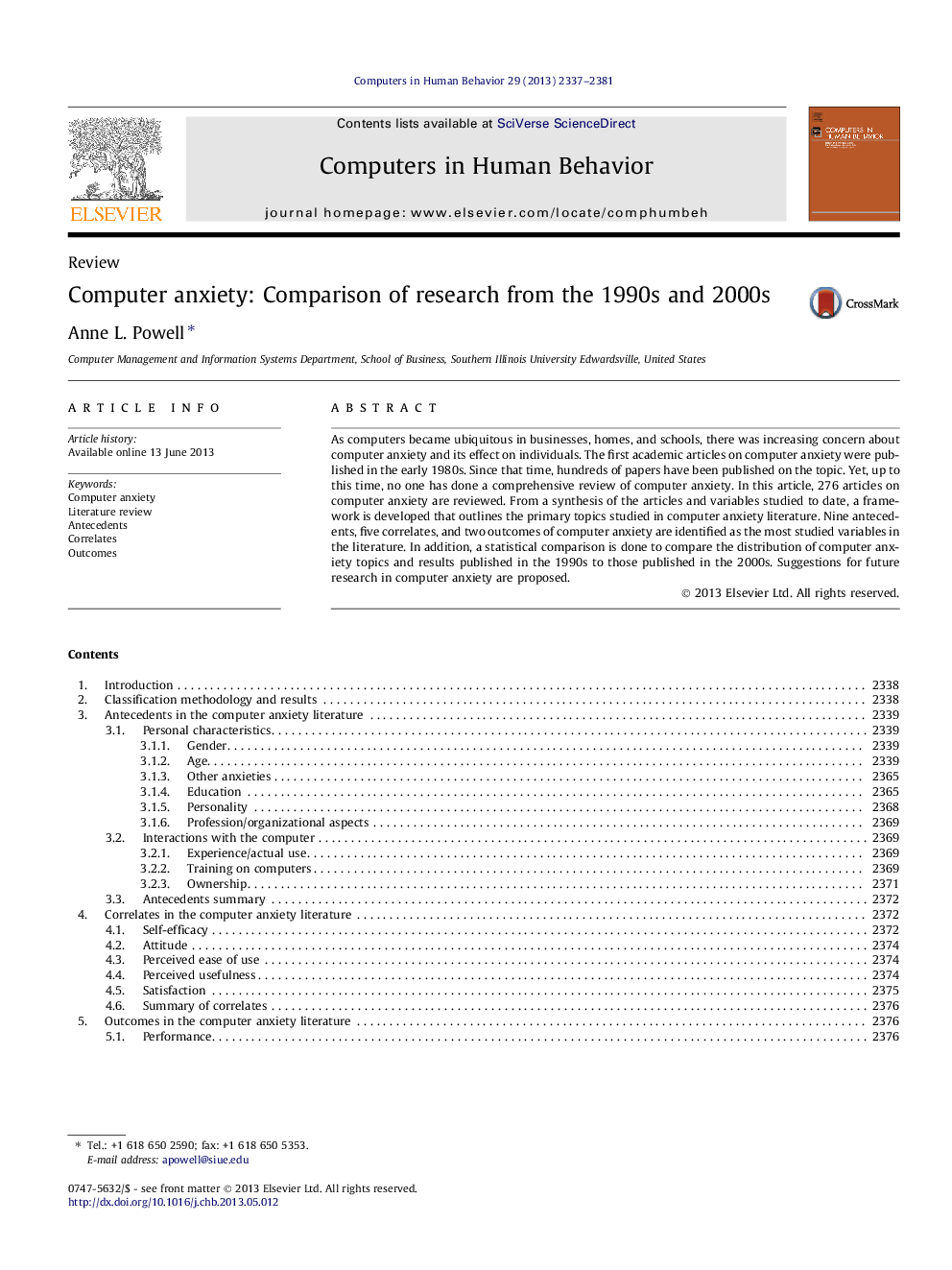 Computer anxiety: Comparison of research from the 1990s and 2000s