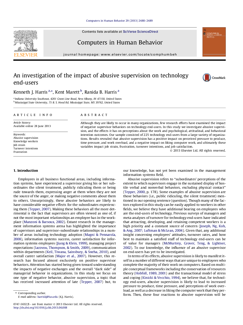 An investigation of the impact of abusive supervision on technology end-users