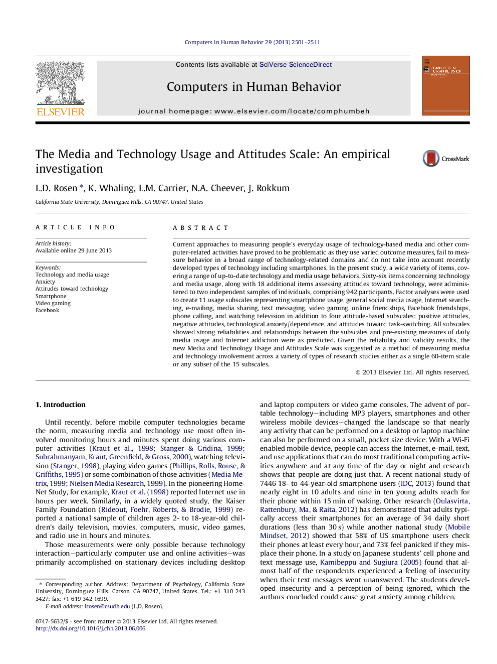 The Media and Technology Usage and Attitudes Scale: An empirical investigation