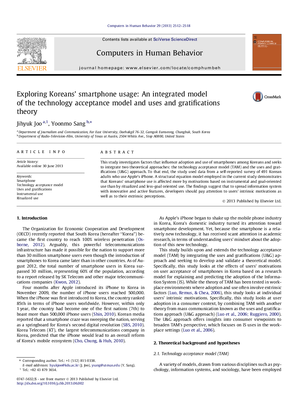 Exploring Koreans’ smartphone usage: An integrated model of the technology acceptance model and uses and gratifications theory