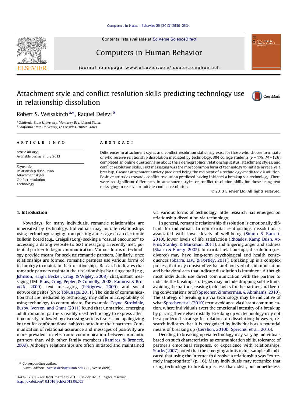 Attachment style and conflict resolution skills predicting technology use in relationship dissolution