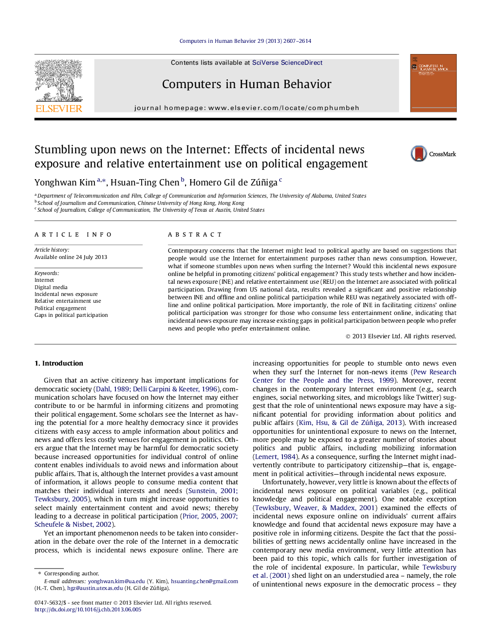 Stumbling upon news on the Internet: Effects of incidental news exposure and relative entertainment use on political engagement