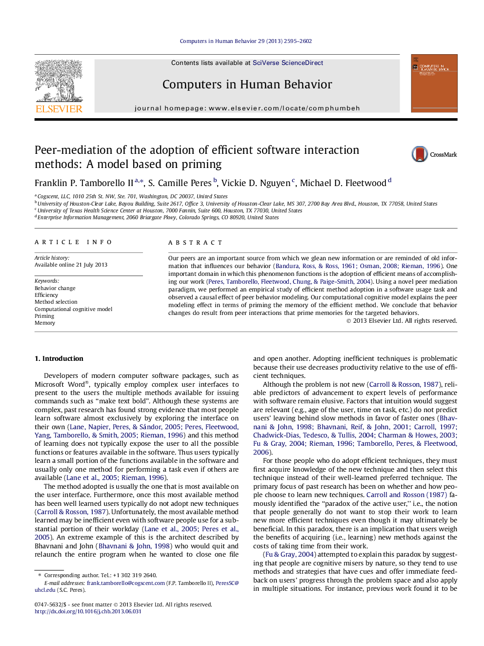 Peer-mediation of the adoption of efficient software interaction methods: A model based on priming