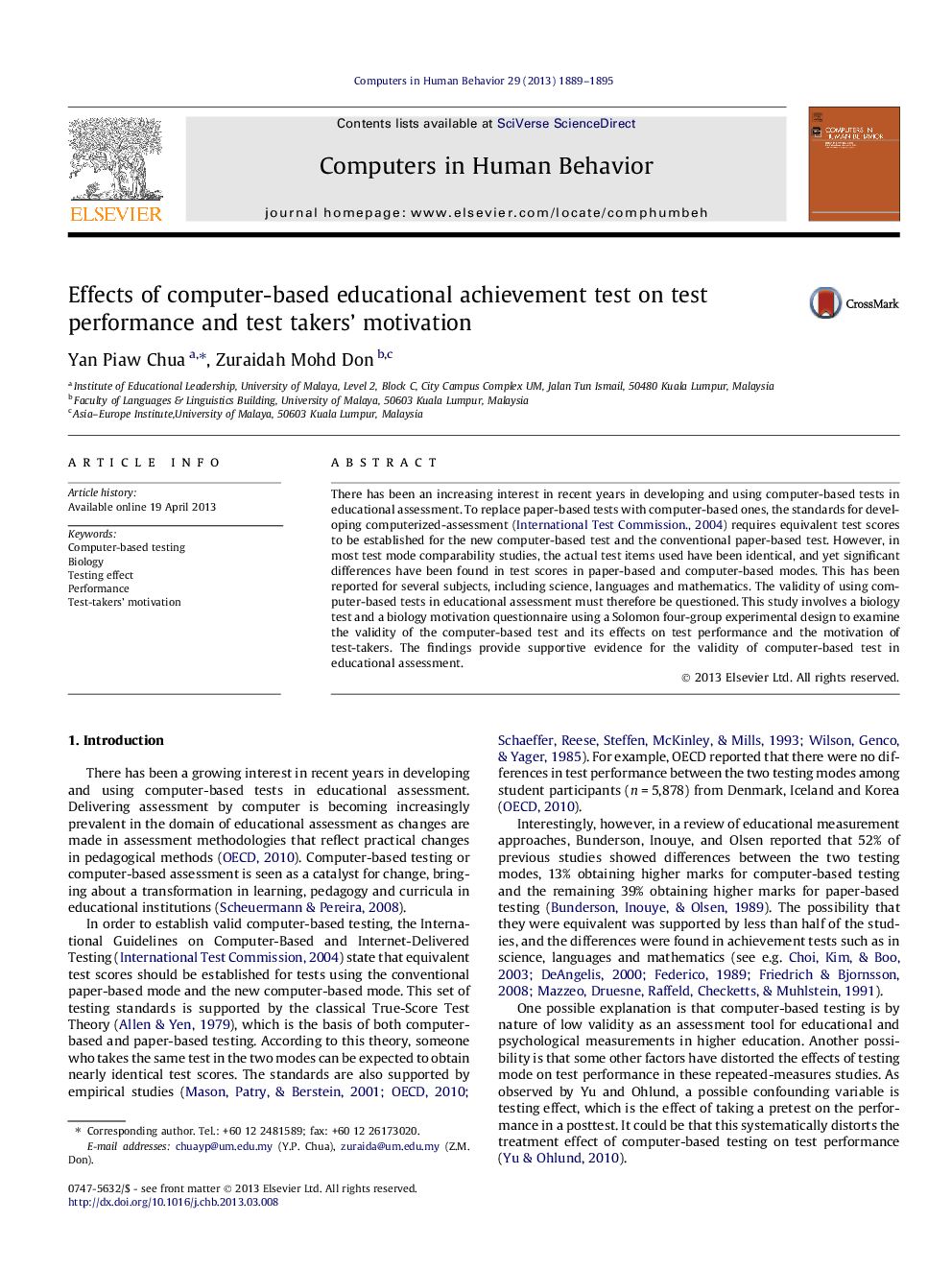 Effects of computer-based educational achievement test on test performance and test takers’ motivation