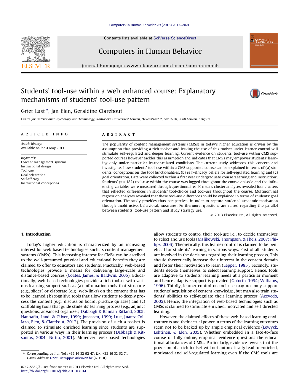 Students’ tool-use within a web enhanced course: Explanatory mechanisms of students’ tool-use pattern