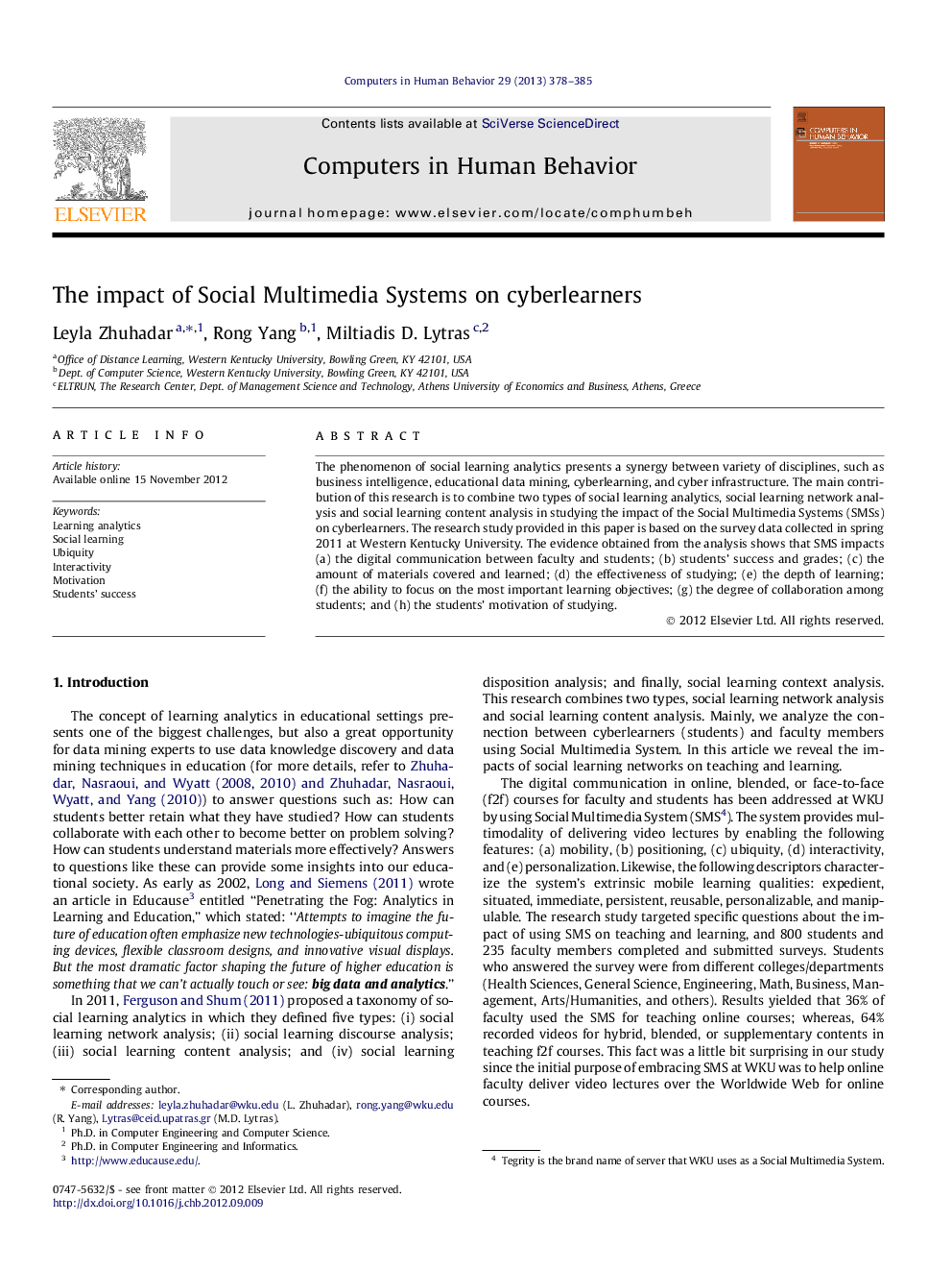 The impact of Social Multimedia Systems on cyberlearners