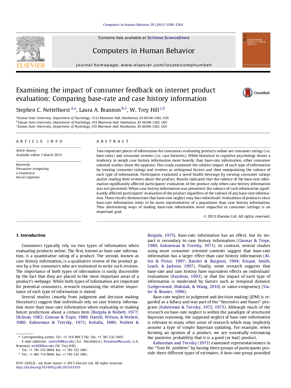 Examining the impact of consumer feedback on internet product evaluation: Comparing base-rate and case history information