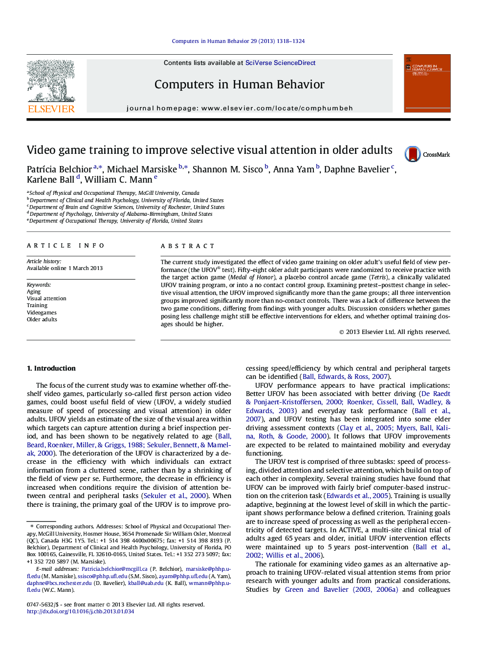 Video game training to improve selective visual attention in older adults