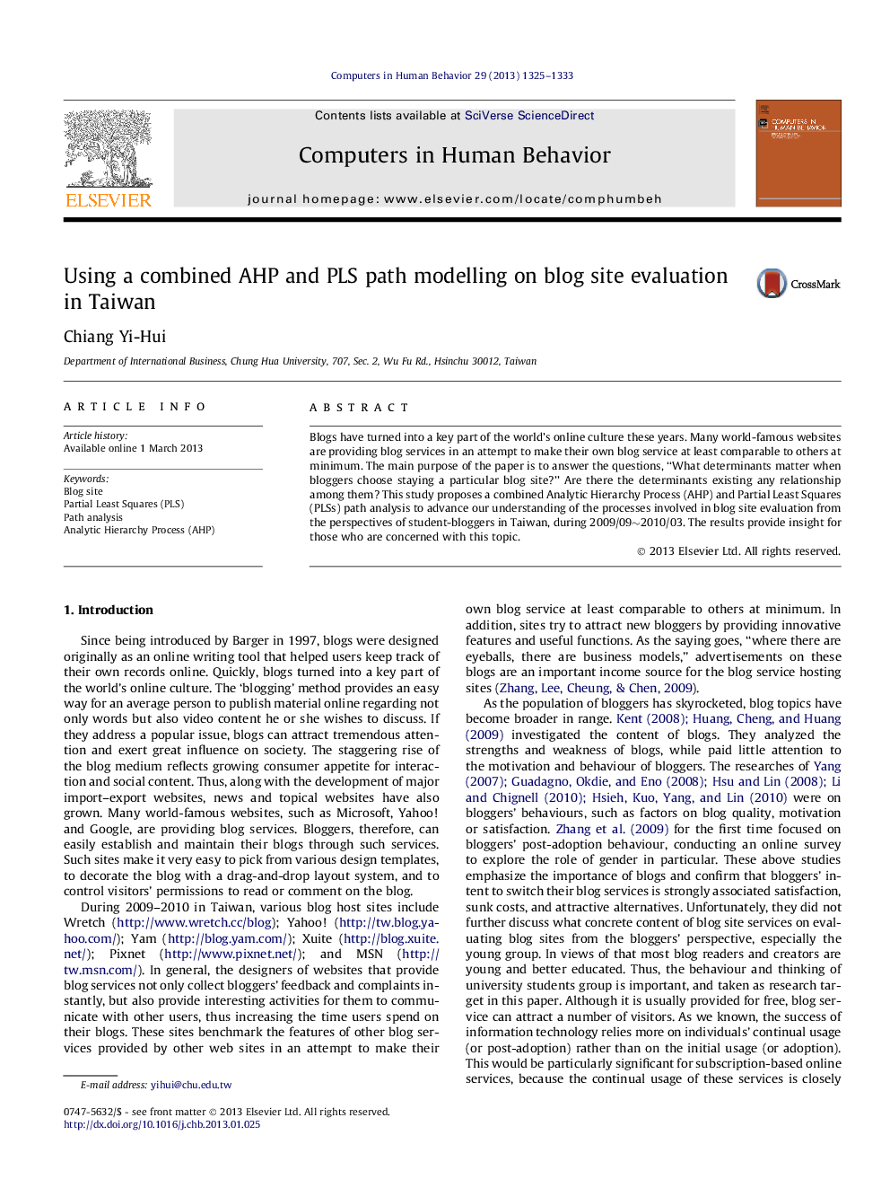 Using a combined AHP and PLS path modelling on blog site evaluation in Taiwan