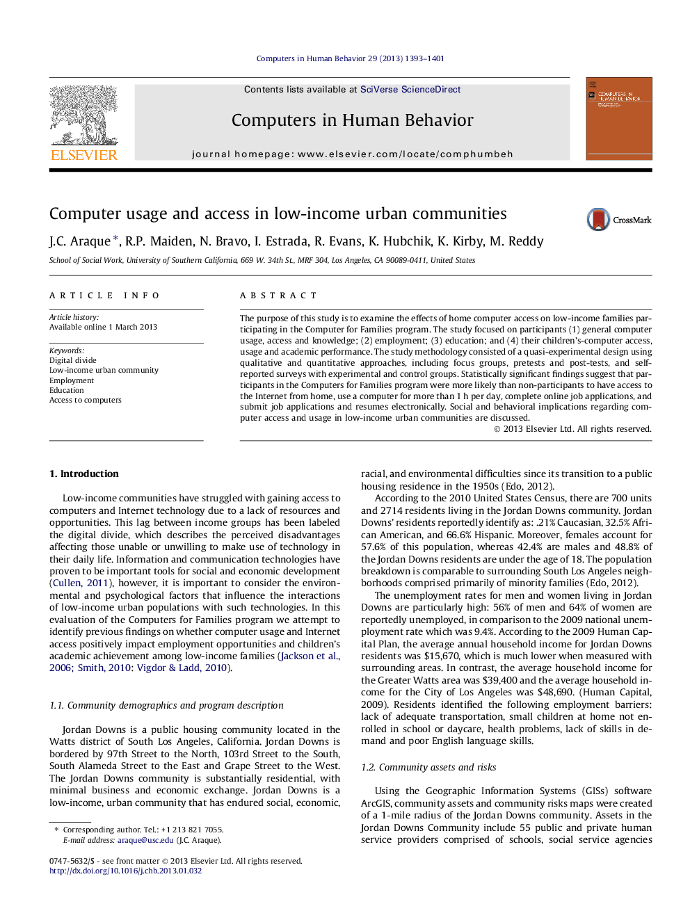 Computer usage and access in low-income urban communities