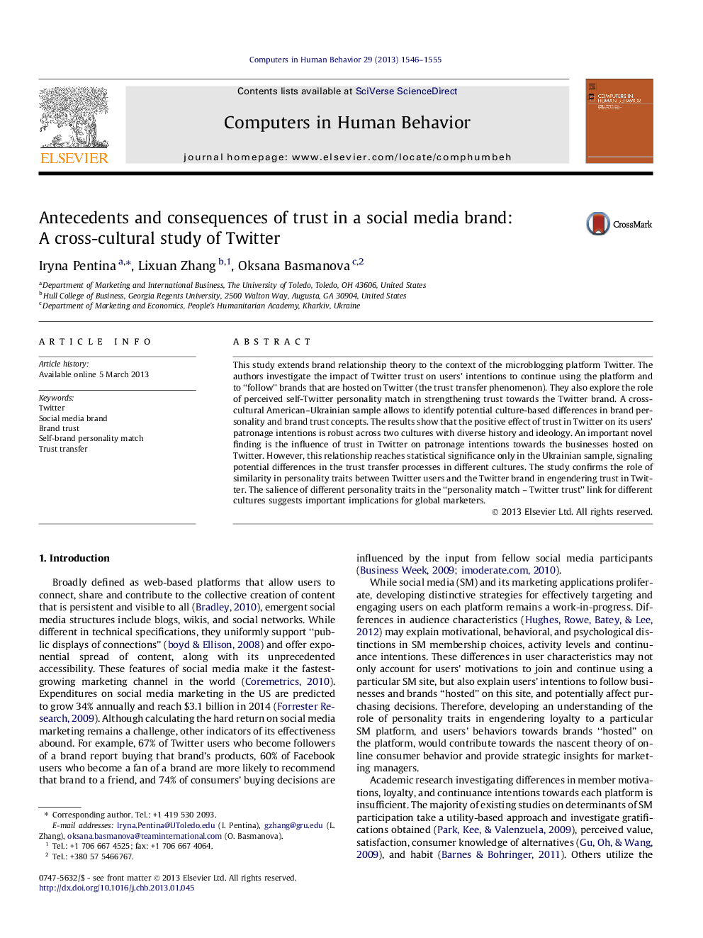 Antecedents and consequences of trust in a social media brand: A cross-cultural study of Twitter