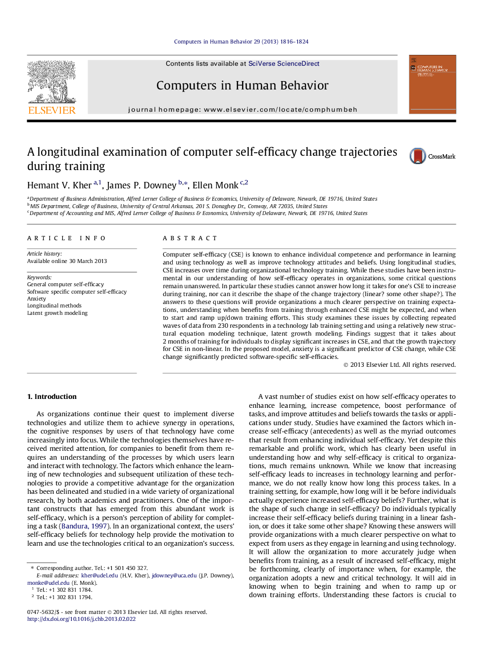 A longitudinal examination of computer self-efficacy change trajectories during training