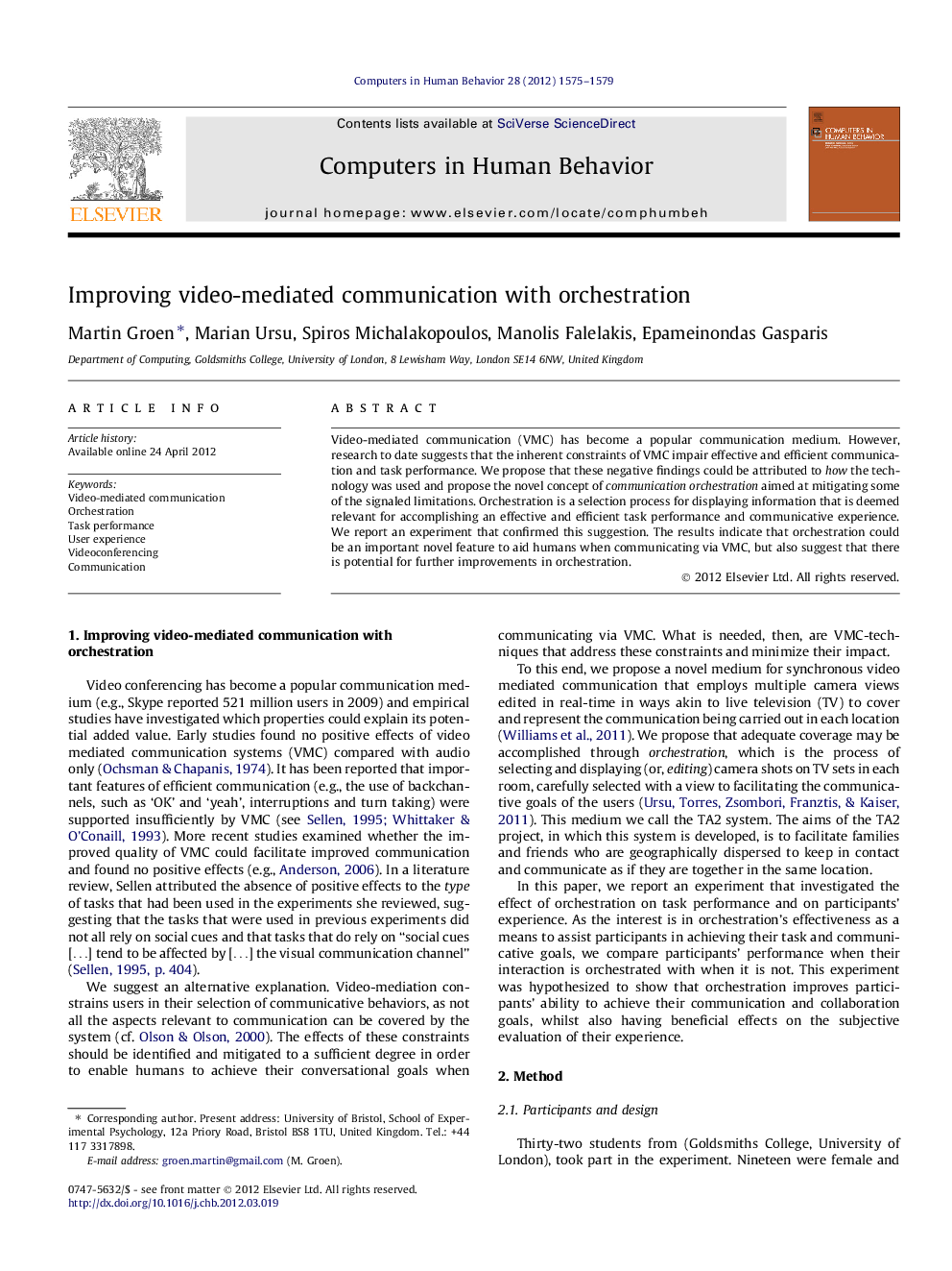 Improving video-mediated communication with orchestration