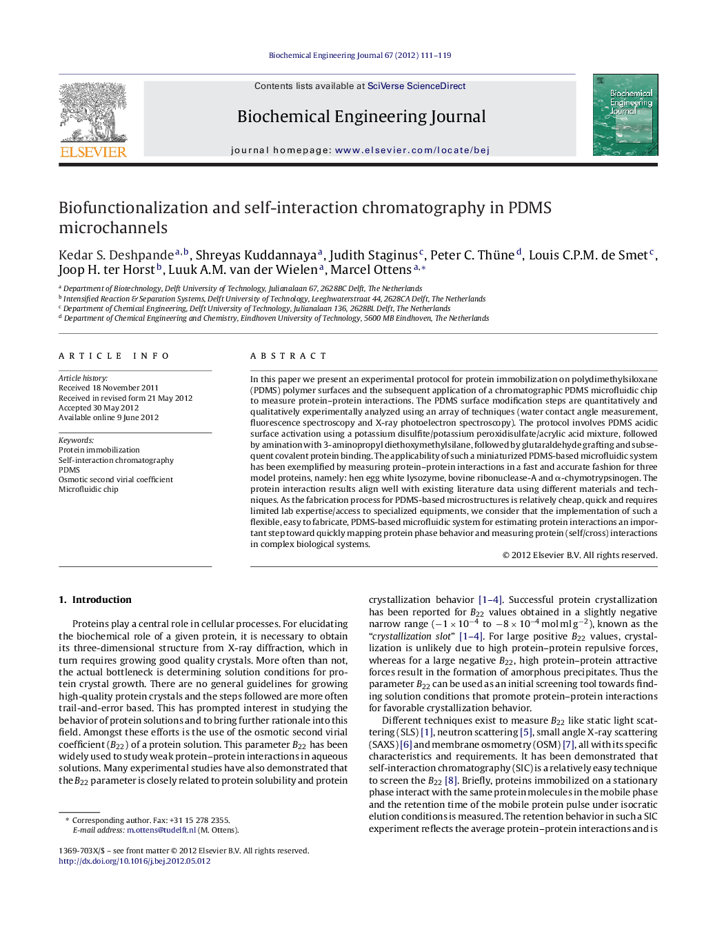 Biofunctionalization and self-interaction chromatography in PDMS microchannels