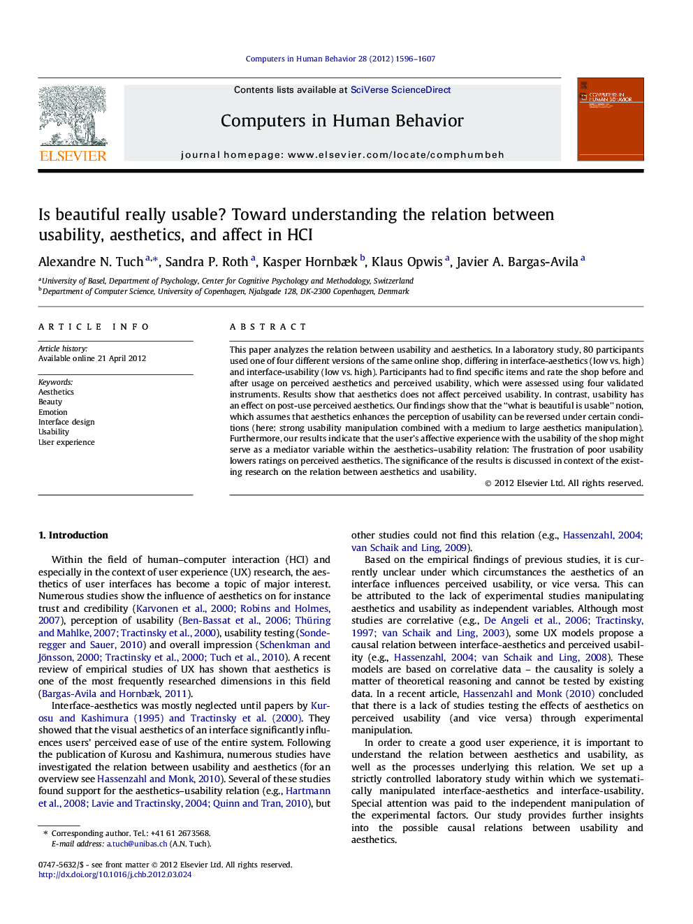 Is beautiful really usable? Toward understanding the relation between usability, aesthetics, and affect in HCI