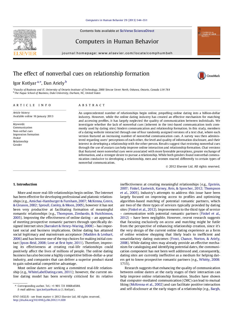 The effect of nonverbal cues on relationship formation