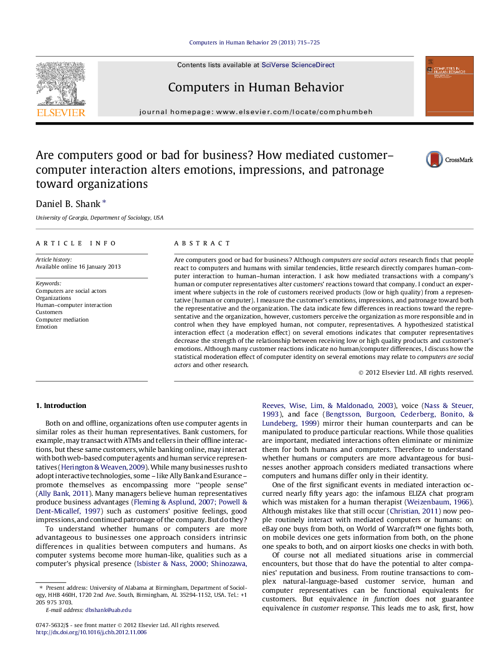 Are computers good or bad for business? How mediated customer–computer interaction alters emotions, impressions, and patronage toward organizations