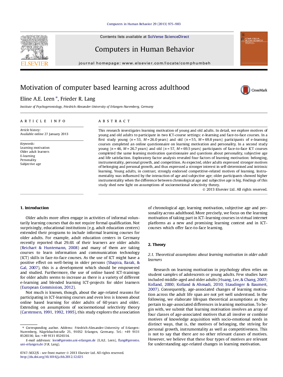 Motivation of computer based learning across adulthood