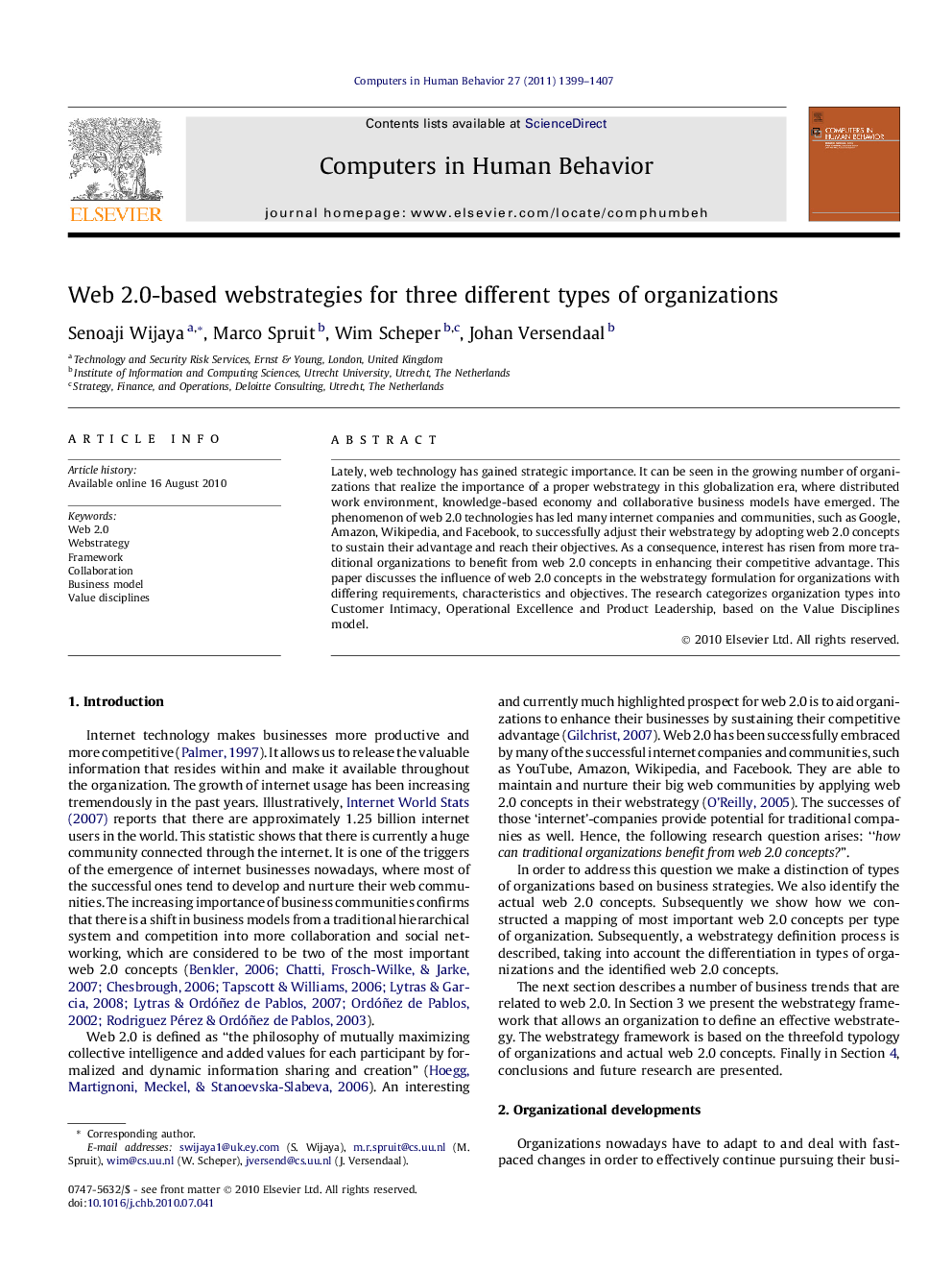 Web 2.0-based webstrategies for three different types of organizations