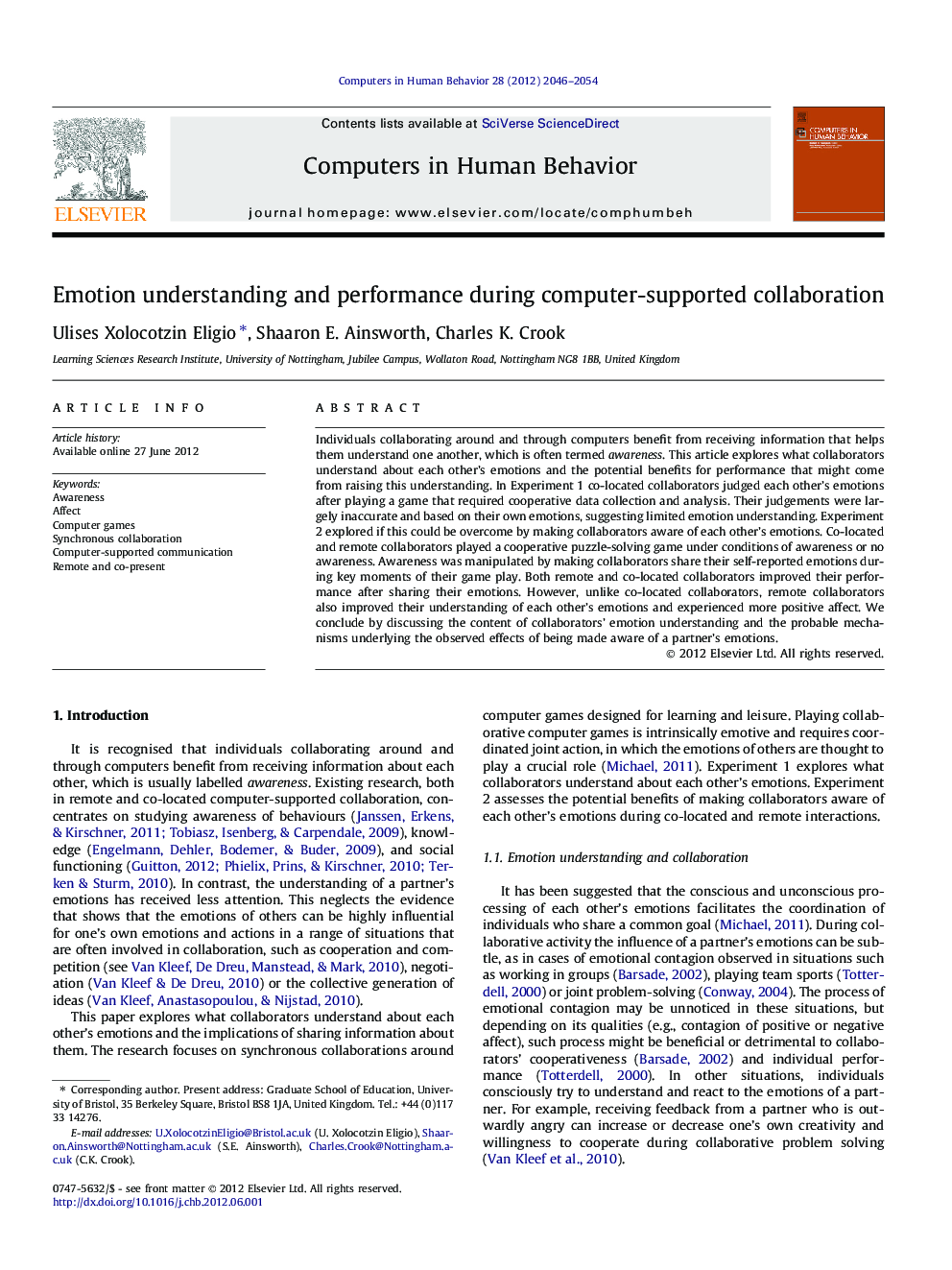 Emotion understanding and performance during computer-supported collaboration