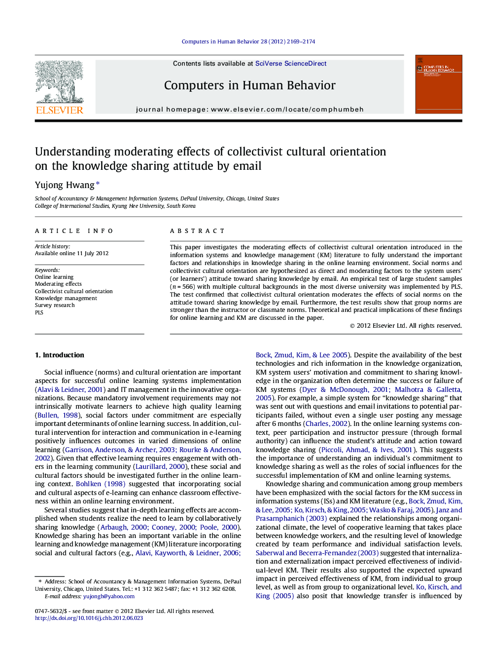 Understanding moderating effects of collectivist cultural orientation on the knowledge sharing attitude by email