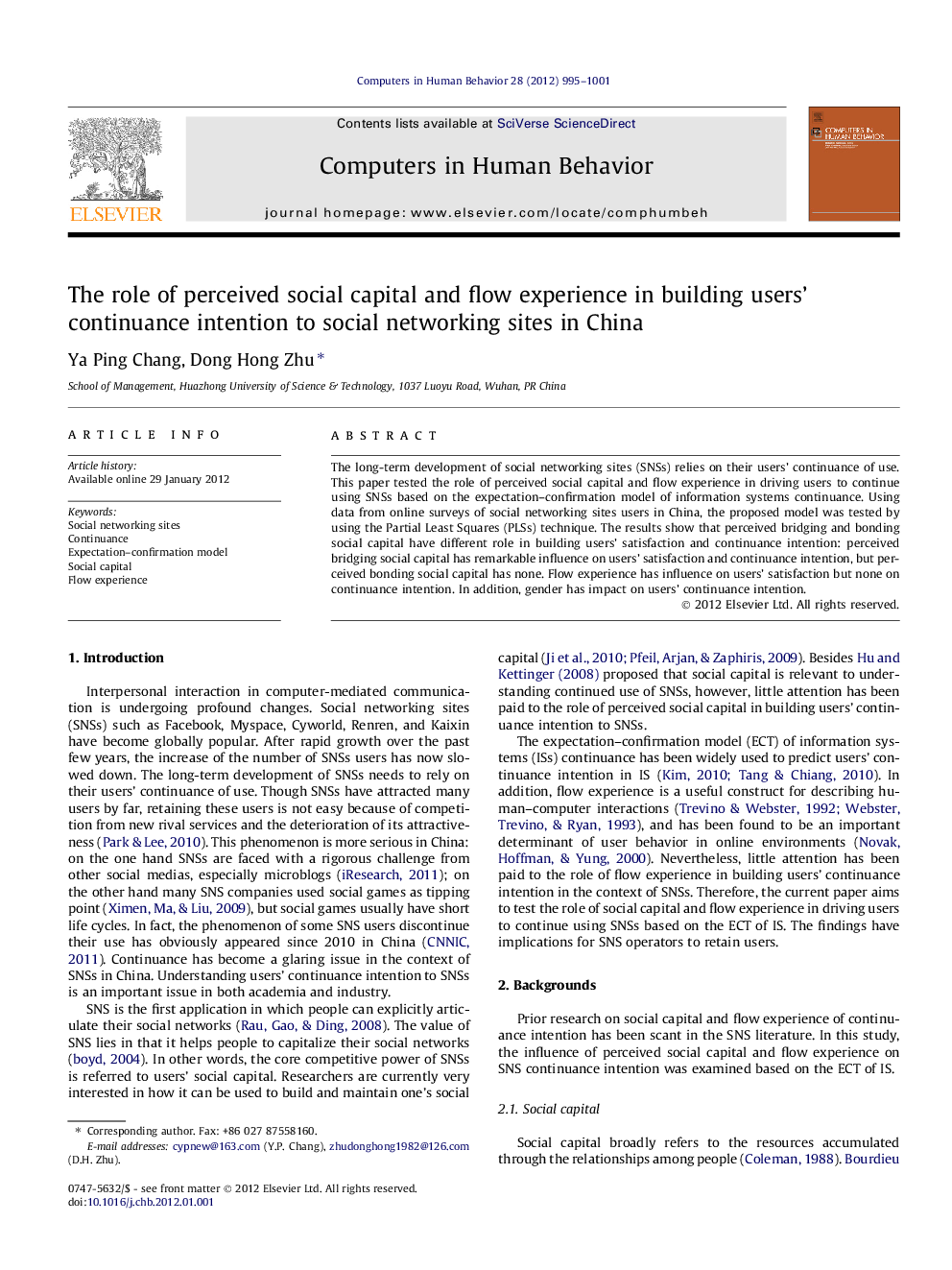 The role of perceived social capital and flow experience in building users’ continuance intention to social networking sites in China