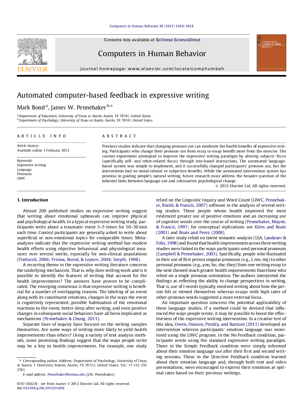 Automated computer-based feedback in expressive writing