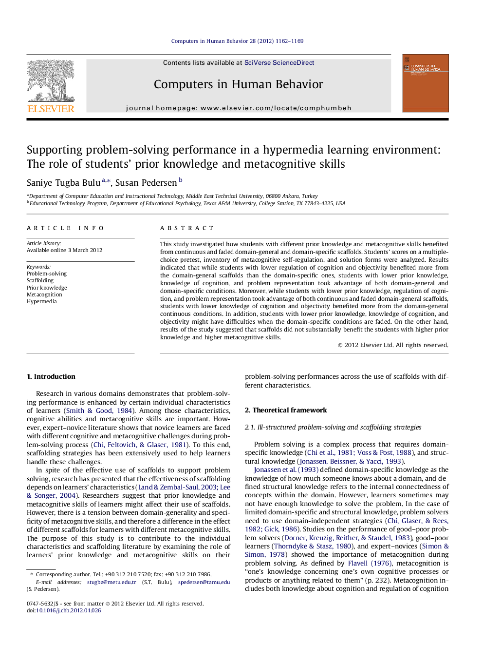 Supporting problem-solving performance in a hypermedia learning environment: The role of students’ prior knowledge and metacognitive skills