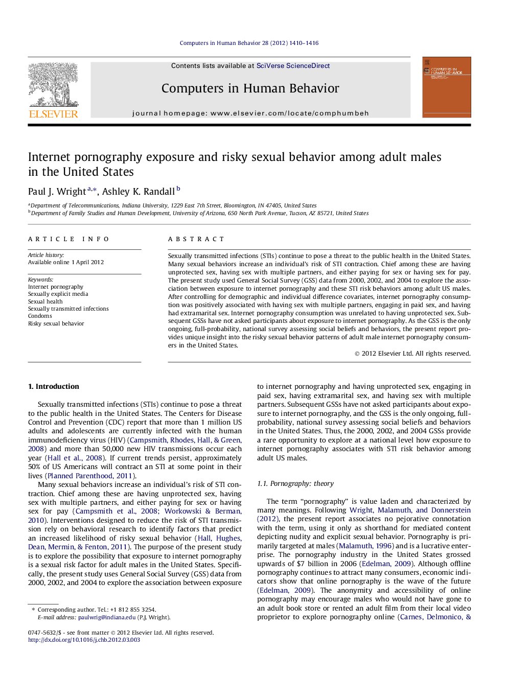 Internet pornography exposure and risky sexual behavior among adult males in the United States