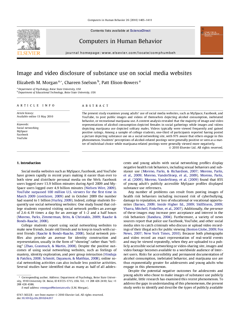 Image and video disclosure of substance use on social media websites