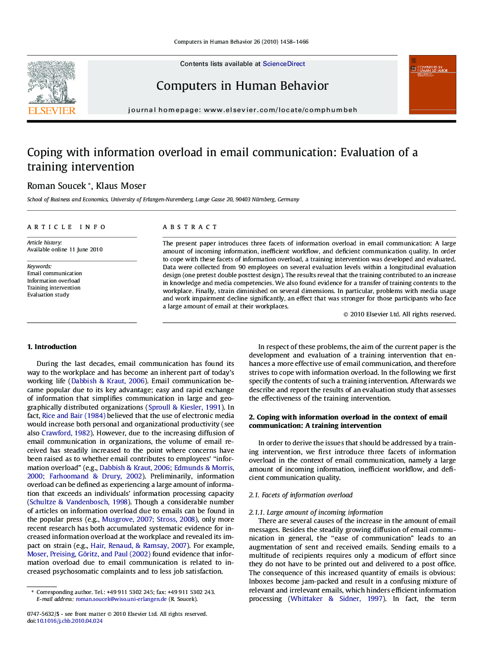 Coping with information overload in email communication: Evaluation of a training intervention