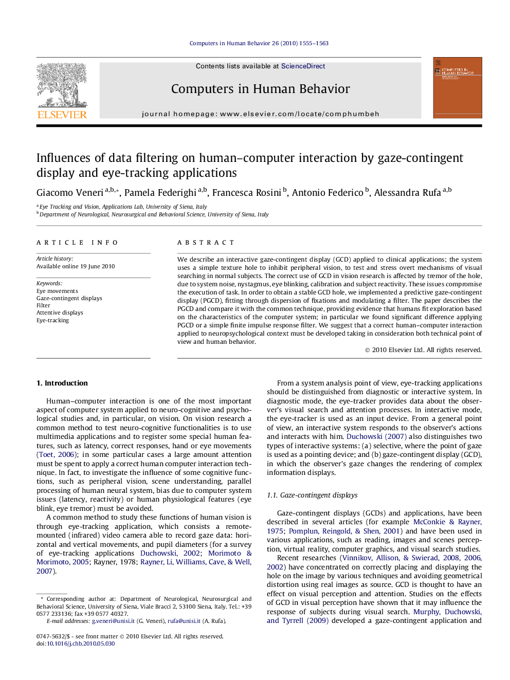 Influences of data filtering on human–computer interaction by gaze-contingent display and eye-tracking applications