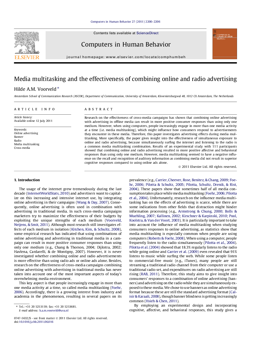 Media multitasking and the effectiveness of combining online and radio advertising