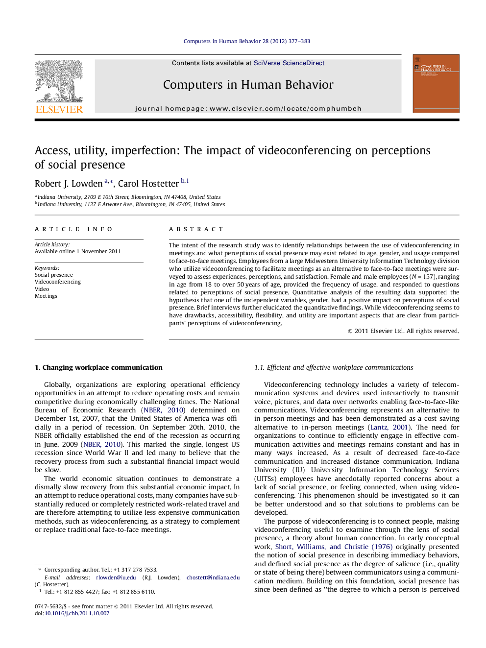 Access, utility, imperfection: The impact of videoconferencing on perceptions of social presence