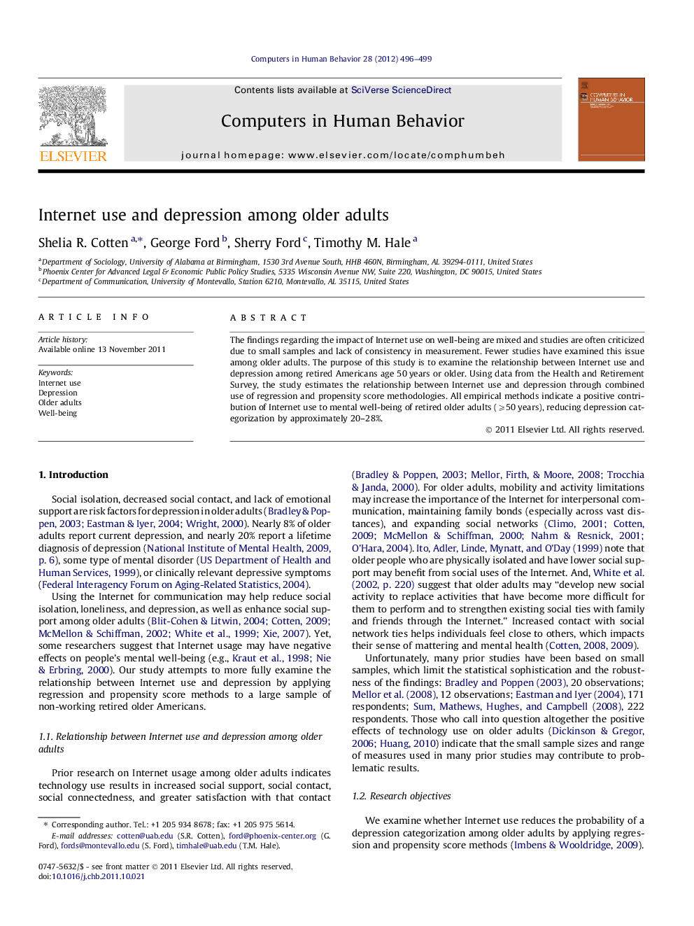 Internet use and depression among older adults