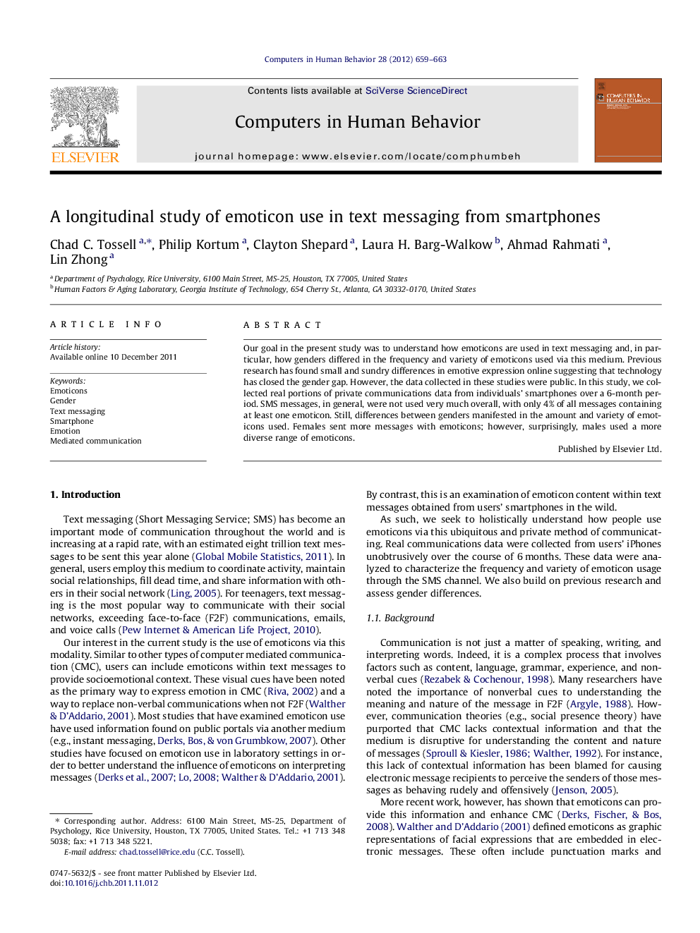 A longitudinal study of emoticon use in text messaging from smartphones